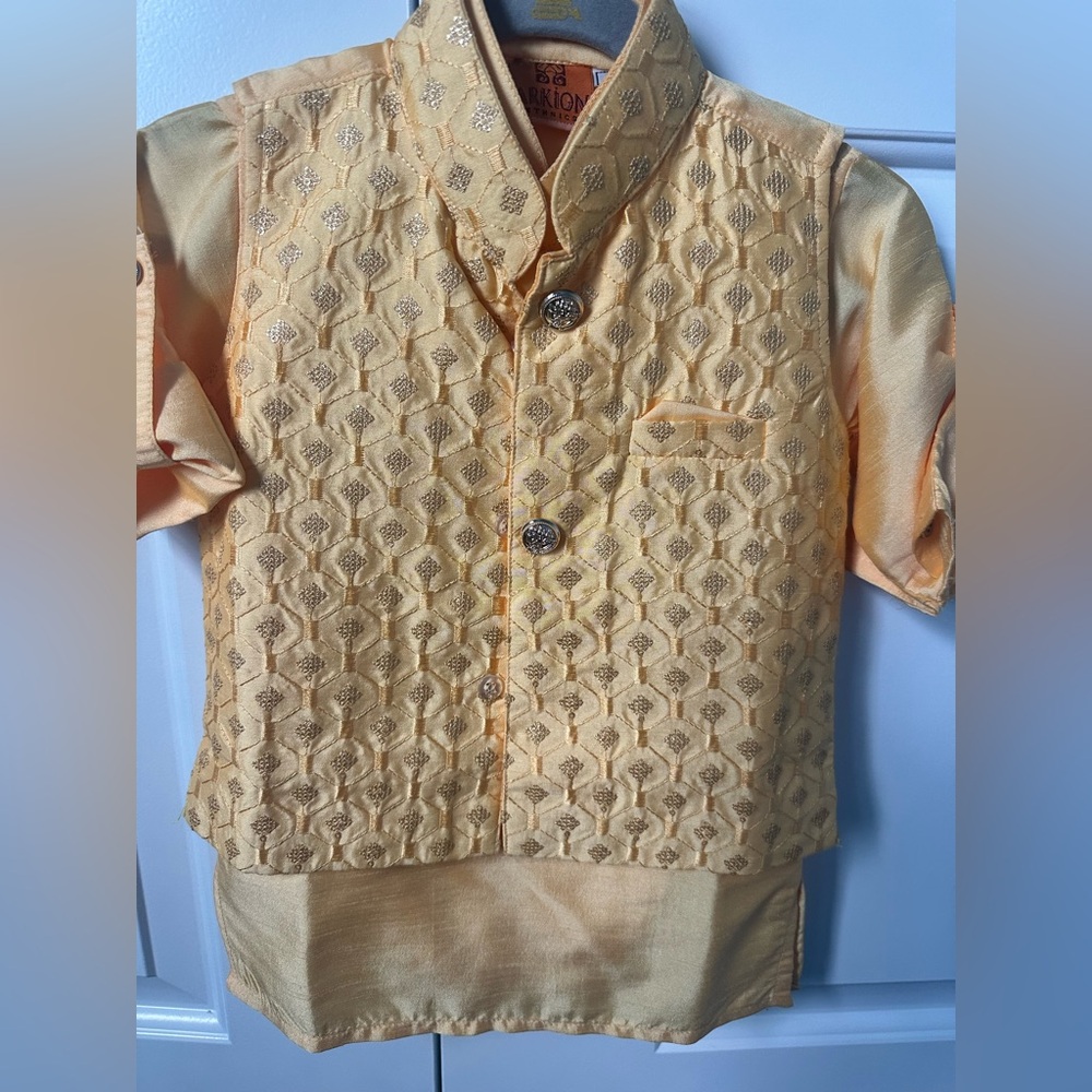 Three piece Yellow Pajama Set with coat for little boys